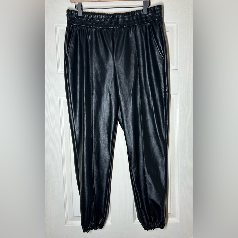 Womens Maison d’Amelie Black Faux Leather Joggers Size 12 Bikercore - Picture 8 of 13